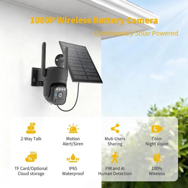 Camara De Seguridad Solar HD Wifi Inalambrica Con Vision Nocturna Para Exterior gallery