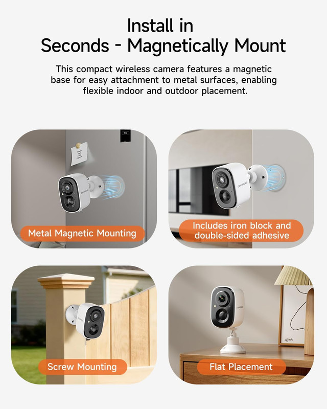 4 Pack 2.5K Security Camera Wireless Outdoor, 2.4G Wifi Battery Powered Outdoor gallery