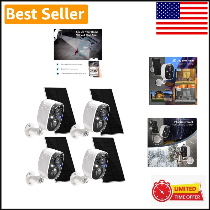4 Pack of Wireless Solar Security Cameras with Remote Access & Motion Alerts
