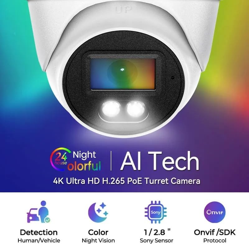 Auview 4K PoE Security Camera, 8MP IP Turret Dome, Big Sensor, Built-in White gallery