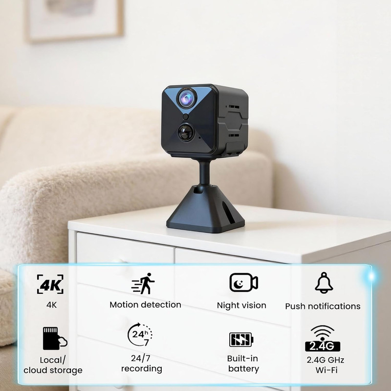 Mini Camara de Seguridad 4K HD Inalambrica Wifi Bateria de 100 Dias Vigilancia gallery