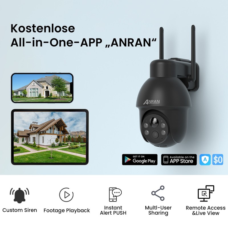 ANRAN 5MP Security Camera Solar PIR Wireless Wifi 360°PTZ Audio Indoor Outdoor gallery