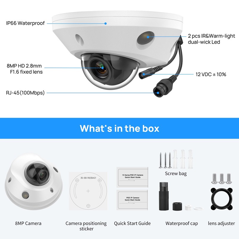 VIKYLIN Dual light Color Mini Dome POE 8MP IP CAMERA Outdoor CCTV Factory Direct gallery