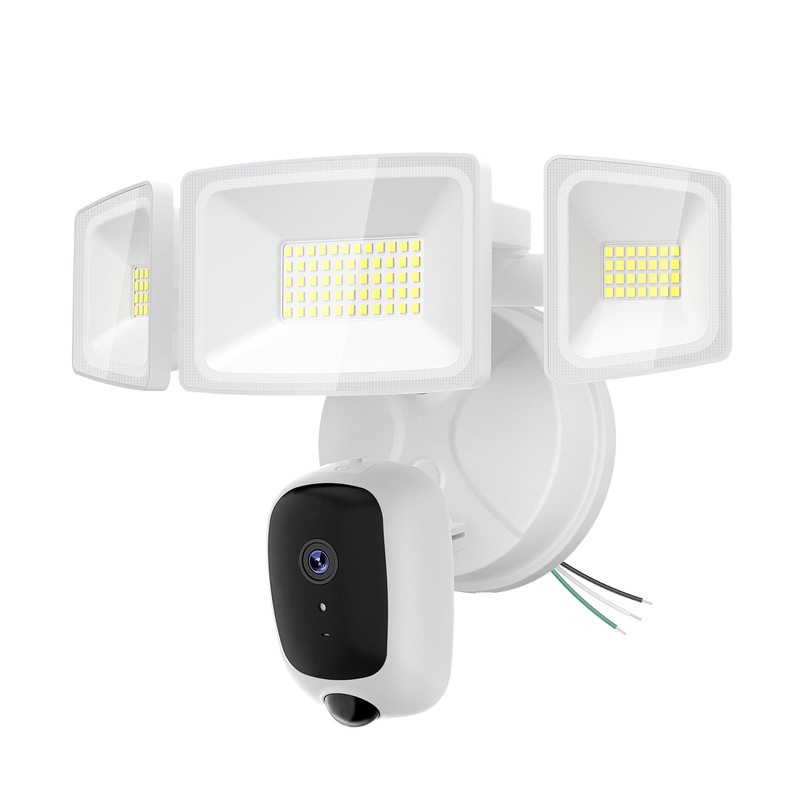 Atfoyer 6500LM Floodlight Camera Hardwired, 2K HD Security White