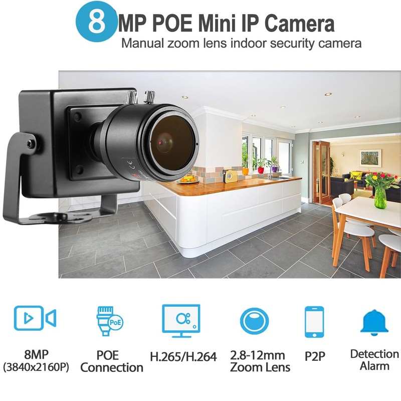 UltraHD 4K (8MP) POE IP Mini ,2.8-12mm Manual Zoom Lens Indoor P2P CCTV IP PO... gallery