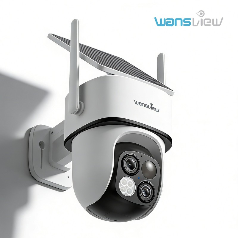 Wansview Wireless Solar Security Camera 360°PTZ 2K Dual-Cam Color Night Vision