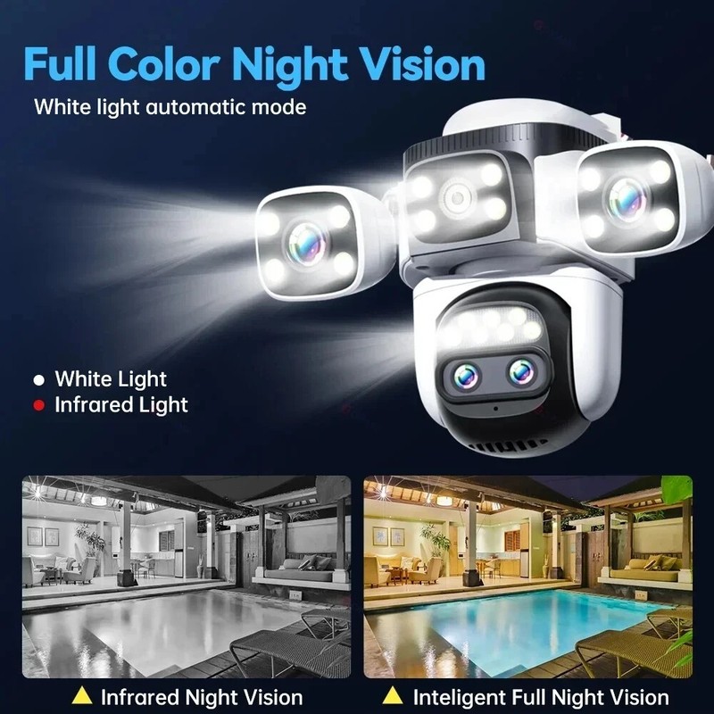 Four Lens 10K WiFi Security Camera 10X Zoom Outdoor Night Vision CCTV PTZ Camera gallery