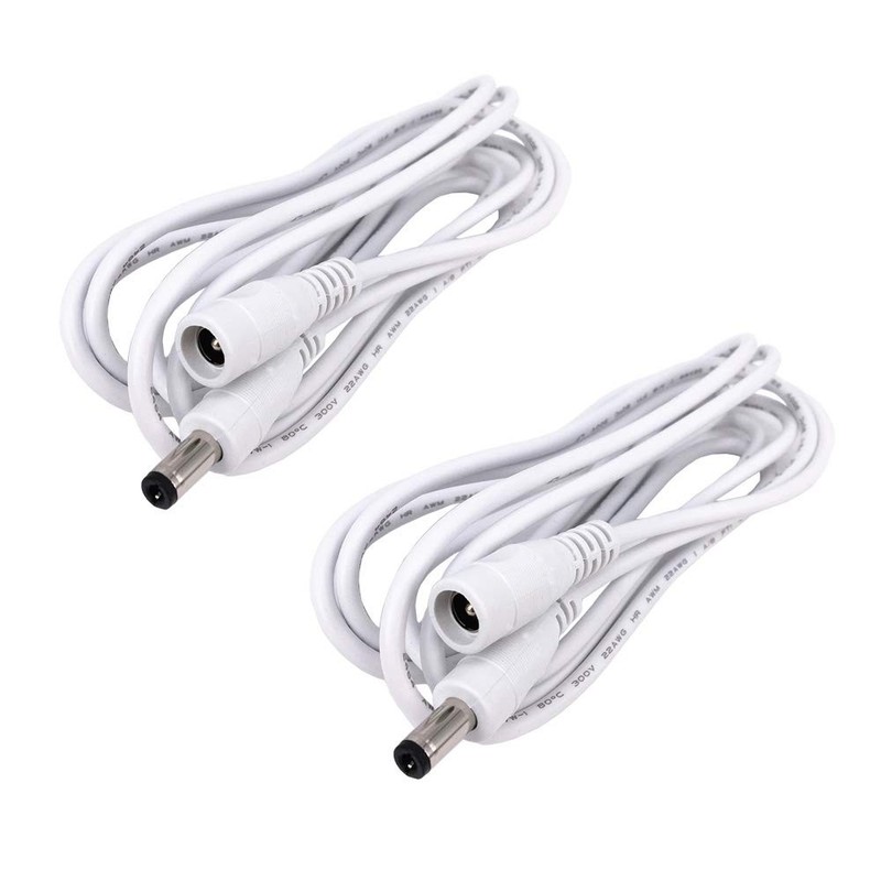 HUALAND 2 pcs White 5m 16.4 ft 5.5mm x 2.1mm DC Plug Extension ft,