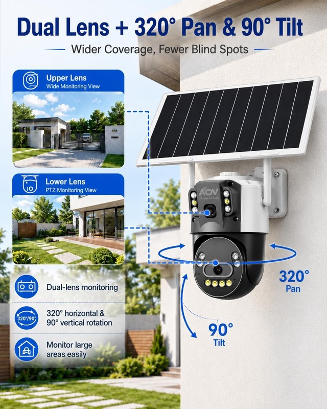 Solar AOV Dual Lens PTZ Security Camera, 6MP(3MP+3MP) Outdoor WiFi Camera, 8W... gallery