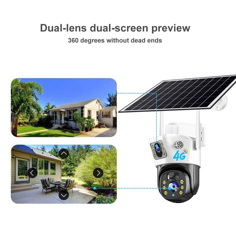 Solar Dual Cameras 4K HD Night Vision 2 Way Audio Monitor CCTV With Solar Panel gallery