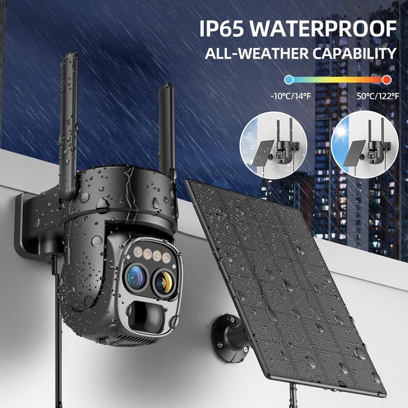 Hawkray Pannel Solar Wireless Outdoor Security Camera， Dual-Lens, 10xZoom, 2K... gallery