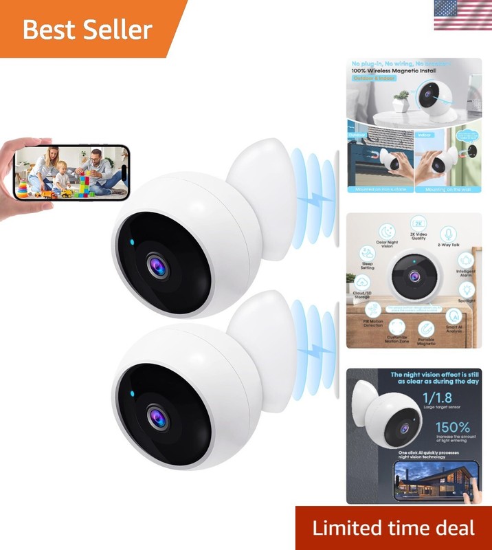 Security Cameras Wireless Outdoor: Magnetic 2-Pack Install-Free Indoor Smart …