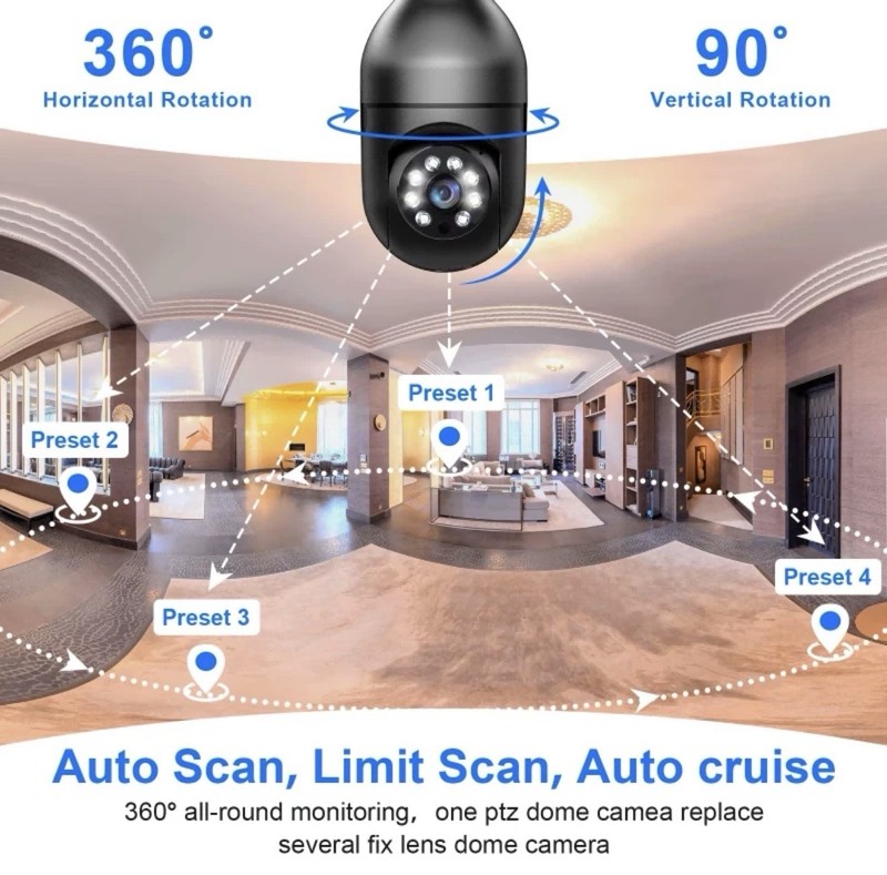 2 PACK 360° Camera 1080 WiFi Security Bulb BLACK Night Smart Home Wireless gallery