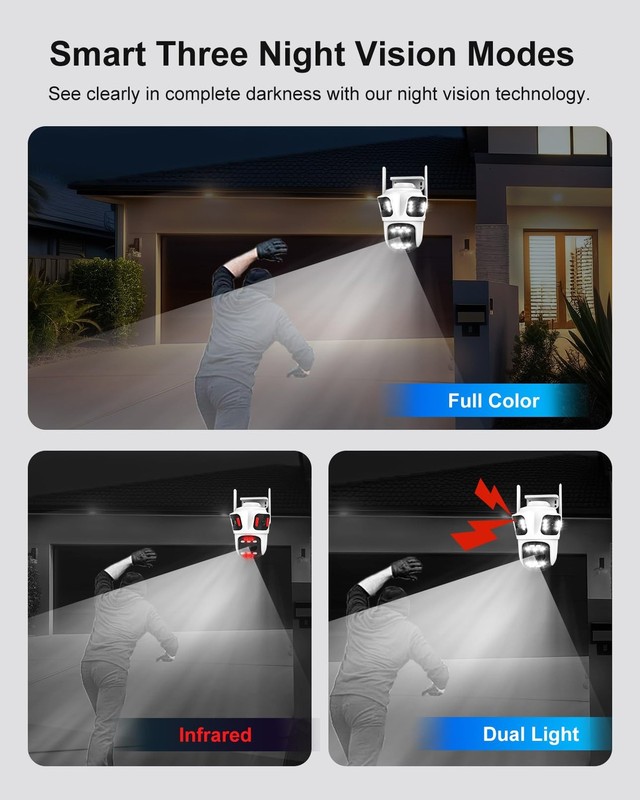 9MP Three Lens 2.4GHz WiFi PTZ Outdoor Security Camera gallery