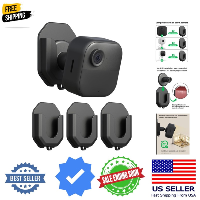 3 Pack Blink Camera No Drill No Screws Wall Mount Bracket for Blink Outdoor 4…