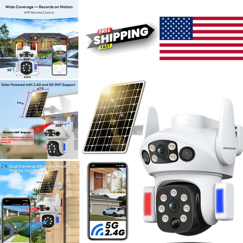 Solar Powered Wireless Security Camera with Dual Lens Color Night Vision