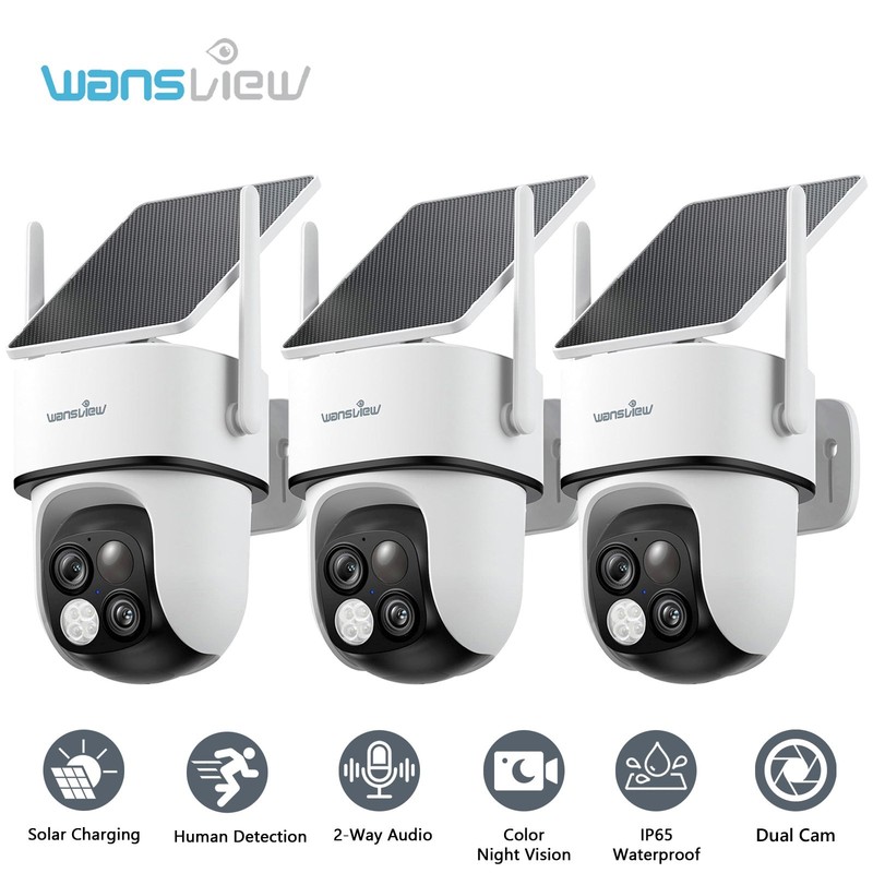 3X Wansview Dual-Lens Wireless Solar Security Camera 360°PTZ 2K Human Detection