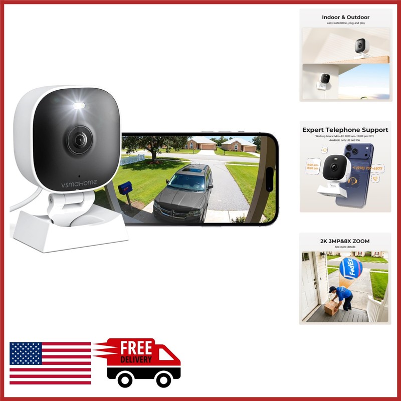 Weatherproof 2K Security Camera for Home Monitoring with Night Vision & Audio
