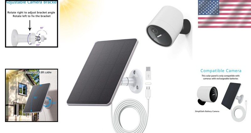 Solar Panel Compatible with SimpliSafe Outdoor Camera Wireless, 4W 5V Solar P... gallery