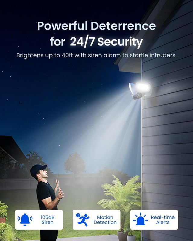 4K 180° WiFi Floodlight Camera, 3000 Lumens, No Monthly Fees, 24/7 Recording gallery