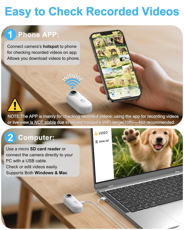 Cat Camera Collar with Phone APP, 1080P HD Video Recording, XS/M-Size Pet POV... gallery
