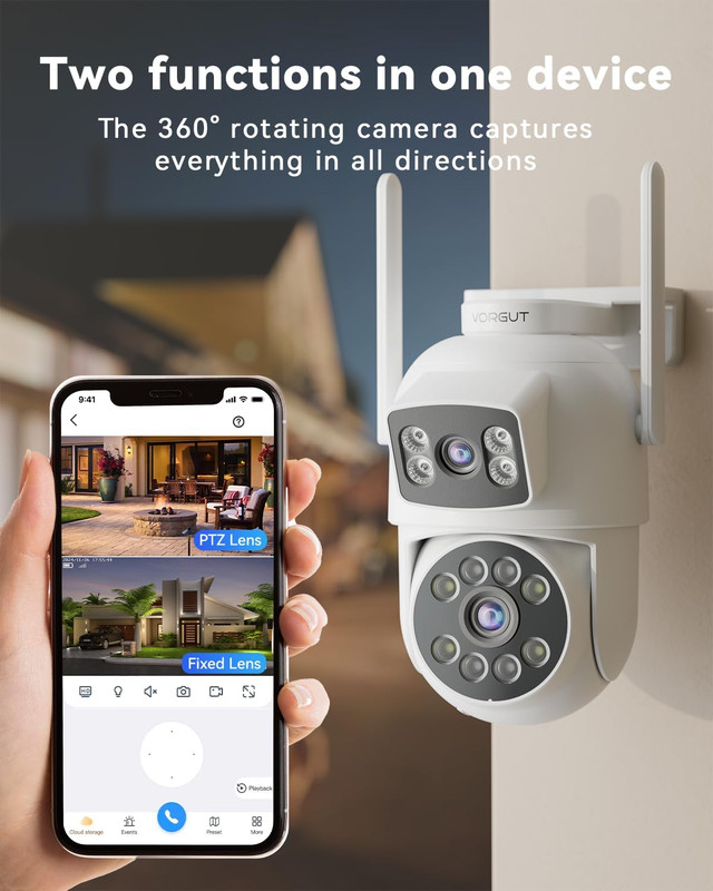 Security Camera System Wireless Outdoor with 12" Monitor, 4Pcs 2K Dual Lens Came gallery