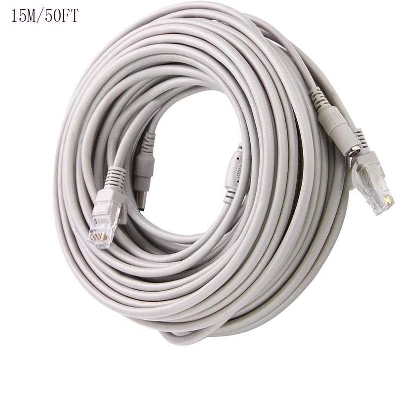 priaolker 15M/50FT Ethernet CCTV Cable, Cat 5 RJ45 + 2.1x5.5mm DC Power gray gallery