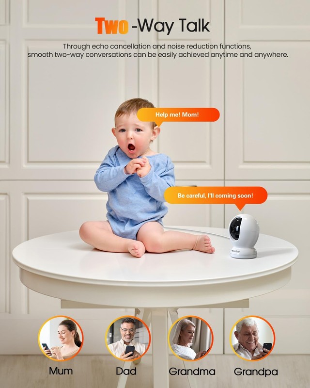 4MP Indoor Security Camera,360°Pet Camera Indoor,Baby Monitor with Phone App,... gallery
