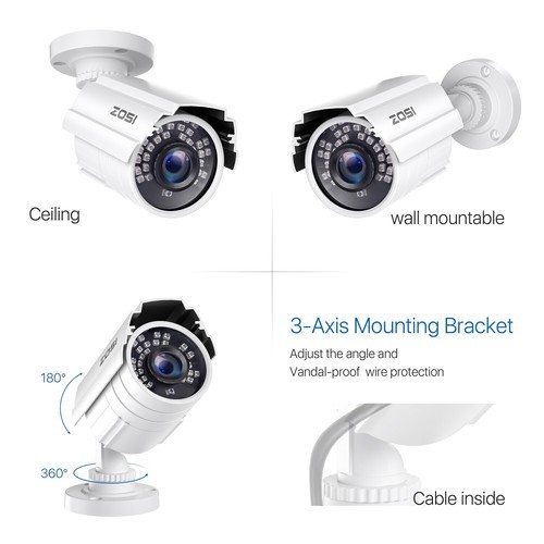 ZOSI 4PCS White Metal 1080P Home TVI Security Cameras CCTV Outdoor Night Vision gallery