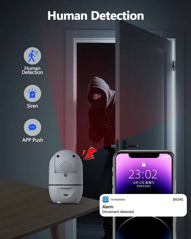 【2-Way Audio】 2K Indoor Wifi Security Camera, 360° Wireless Cameras for Home Sec gallery