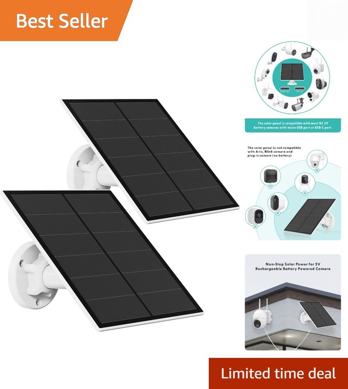 High-Efficiency 5W Solar Panel Charger for Outdoor Security Cameras – 2 Pack