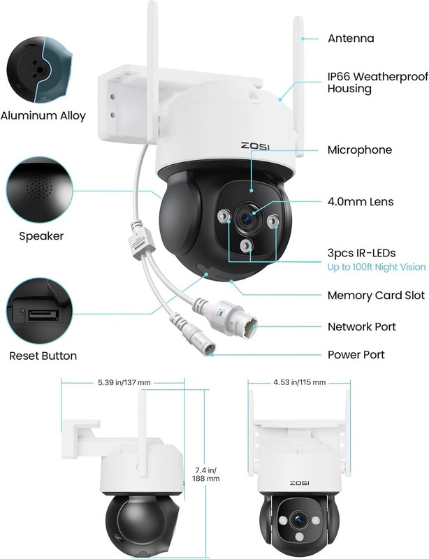 ZOSI PTZ 4K WiFi Security IP Camera Outdoor Human Car Detection 64GB SD card gallery
