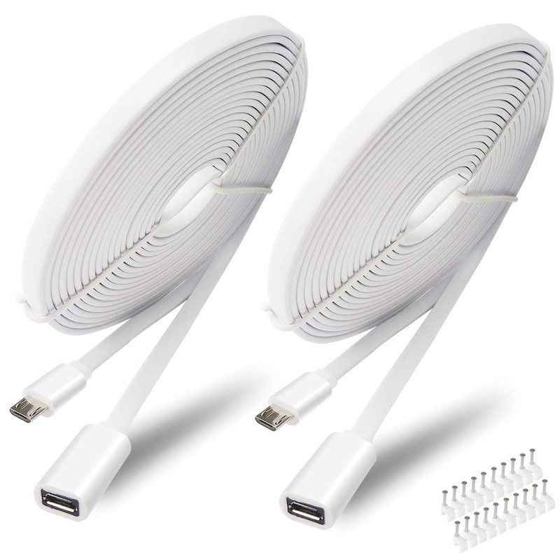 SIOCEN 2 Pack 13FT Micro USB Extension Cable for Zmodo,Male to Female White