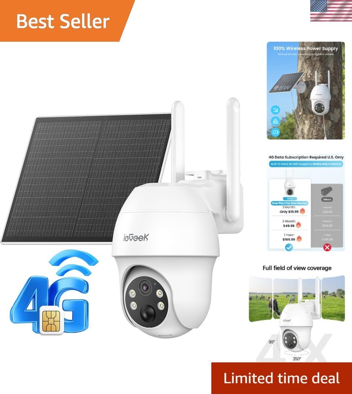 4G LTE Solar-Powered Outdoor Security Camera with 2K Night Vision & Two-Way A…