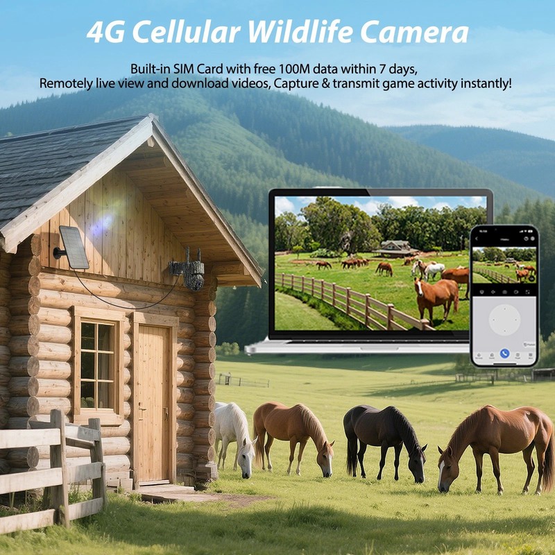 4G Wildlife Trail Camera 2.5K Solar Wireless Battery 360° View Motion Activated gallery