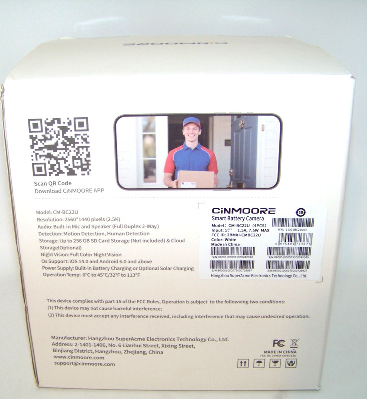 Cinmoore BC22U Wireless WiFi Battery Security Camera 4 Pack 2-Way Audio, SEALED gallery