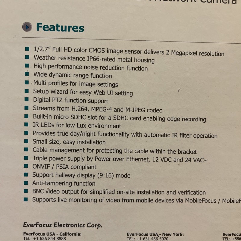 Everfocus EZN1260 2 Megapixel Full HD WDR Network Bullet Camera, 8mn gallery