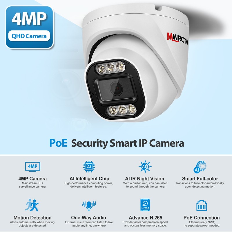 4MP POE HD Security Dome Camera 2.8mm Wide Angle Lens Built in Mic for NVR gallery