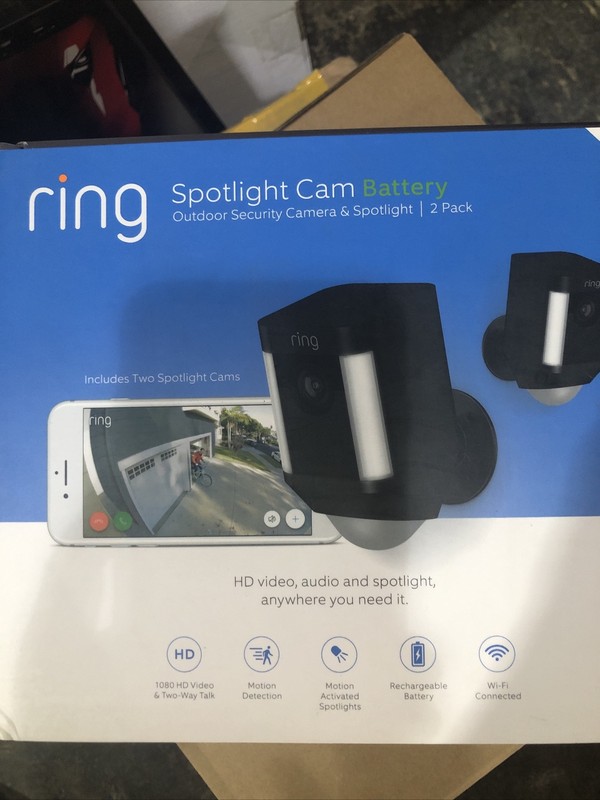Ring Spotlight Cam Battery Outdoor Security Camera – Black Pack of 2