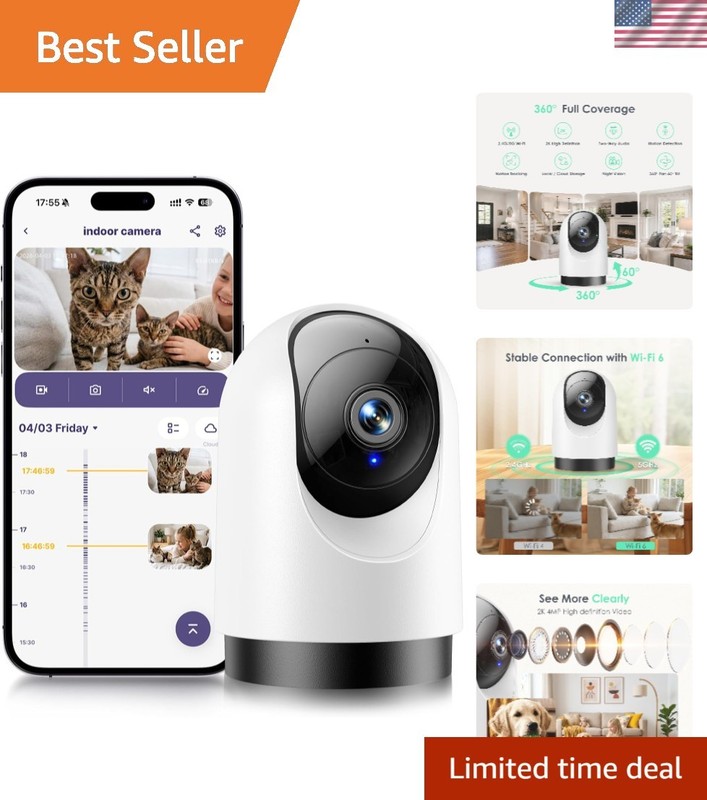 Indoor Security Camera, 2K 360° Wi-Fi Baby Monitor & Pet Camera w/Motion Trac…