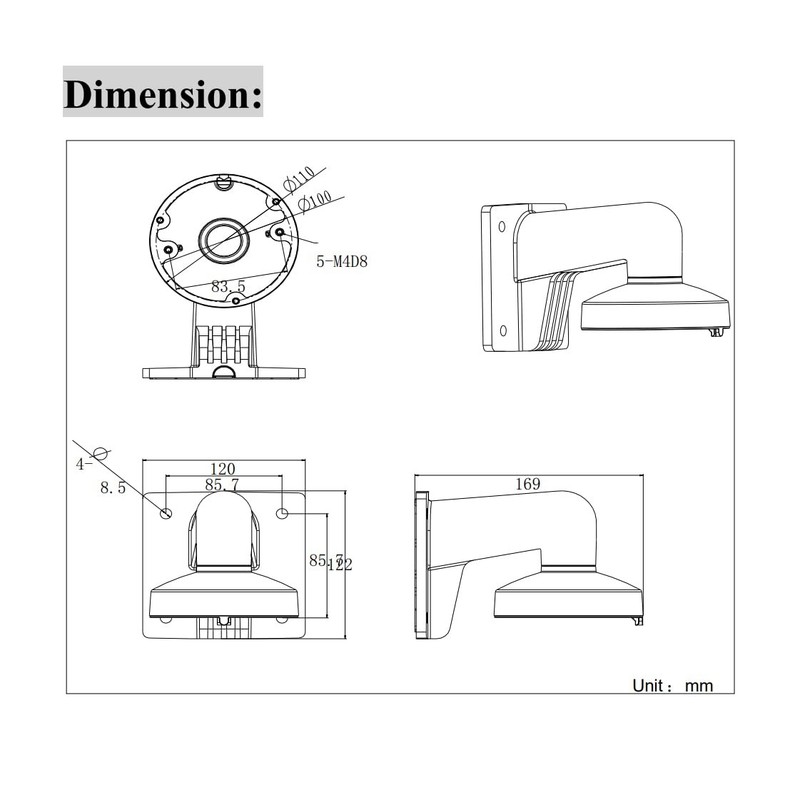 1 Pack DS1272ZJ110 Wall Mount Bracket For Hik IP Dome Camera PC110 White gallery