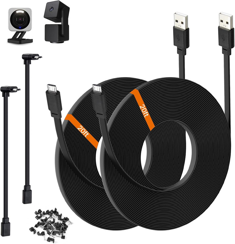 2-Pack 20Ft Power Extension Cable Compatible with Wyze Cam V4,Wyze Cam Pan V3,Wy