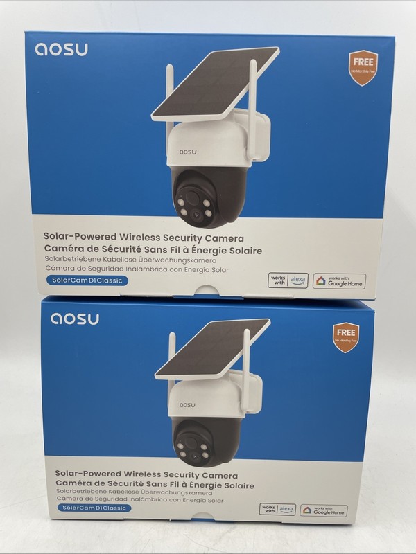 AOSU SolarCam D1 Classic Wi-Fi Security Camera – Panoramic & Night Vision QTY=2