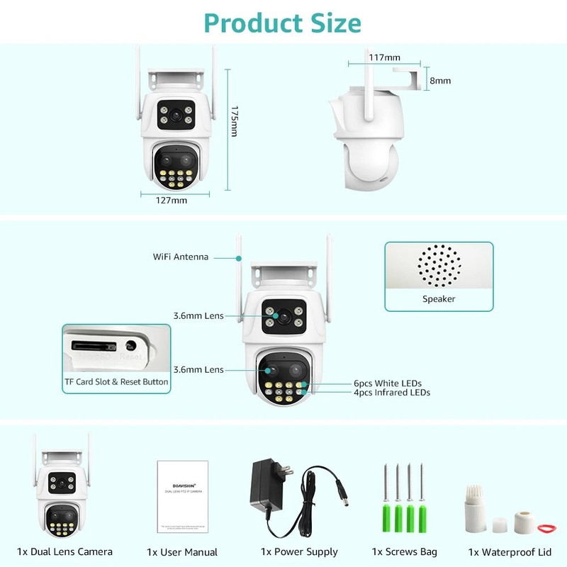 3 Lens HD 9MP WiFi IP Camera Wireless Outdoor CCTV PTZ Home Security IR Camera gallery