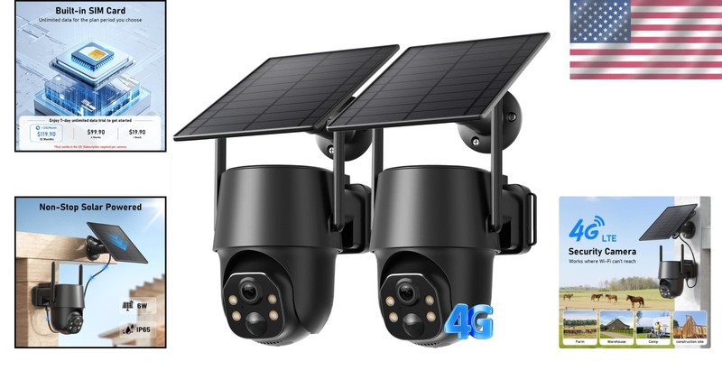 360° View Solar Camera, 4G LTE Cellular, No WiFi, Rated gallery
