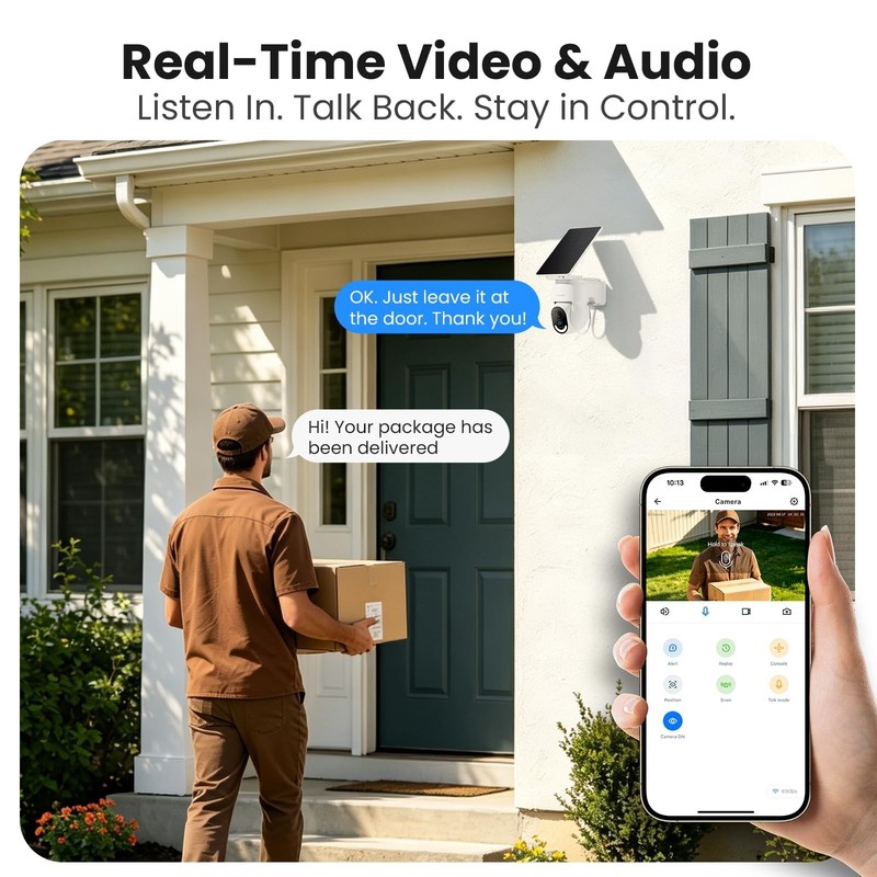 Wireless Solar Security Camera - 2K HD, 360° Pan/Tilt, Wi-Fi, Battery Powered, A gallery