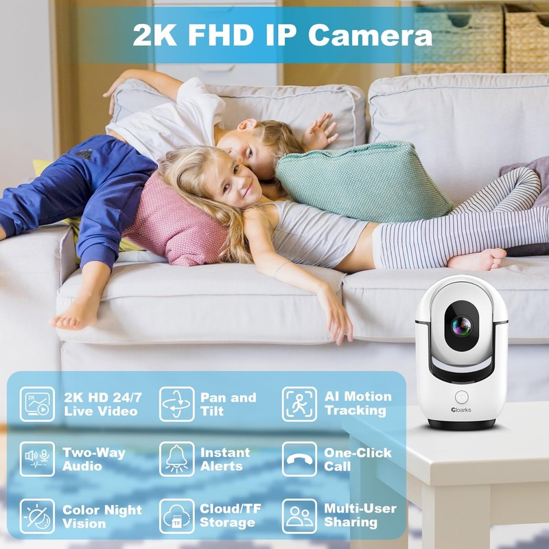 Cloarks 2K Pan/Tilt Security Camera WiFi Indoor Cameras for Home Security with gallery
