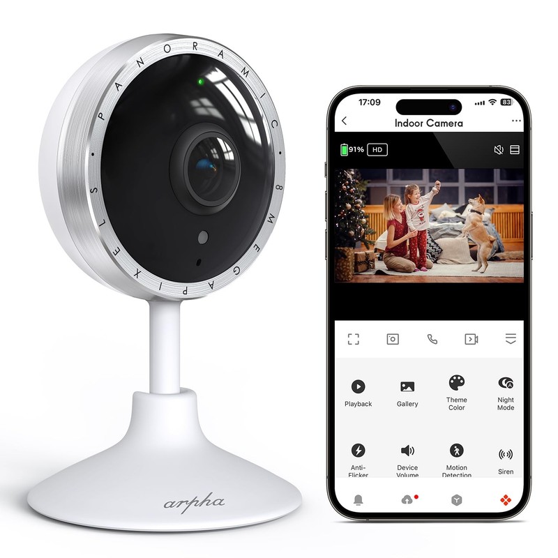 4K Indoor Security Camera, WiFi Pet Camera for Home Security with PIR Human D…