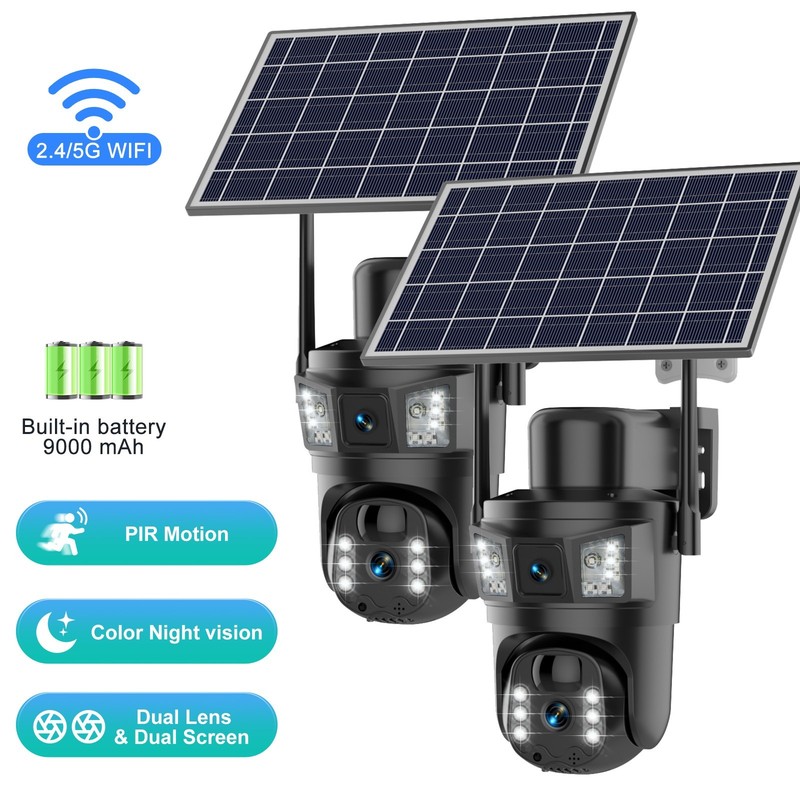 2PCS Solar Battery Powered Wireless WiFi Pan/Tilt Home Security Camera System