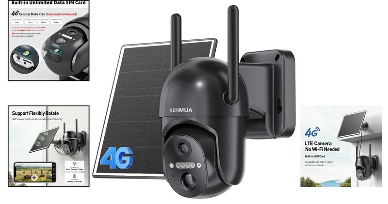 No Wi-Fi Needed: 4G LTE Solar Security Camera with 360° Live View & Night Vision gallery